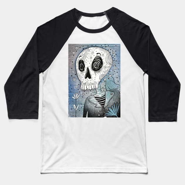 Skull and blue bird Baseball T-Shirt by Douwannart